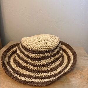 Madewell Cream and Brown Striped Crochet Sun Hat